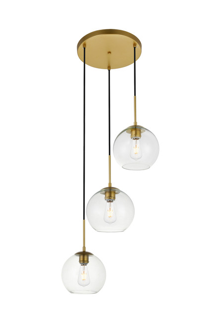 Living District LD2208BR Baxter 3 Lights Brass Pendant With Clear Glass