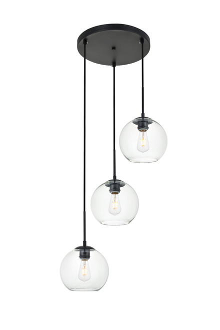 Living District LD2208BK Baxter 3 Lights Black Pendant With Clear Glass
