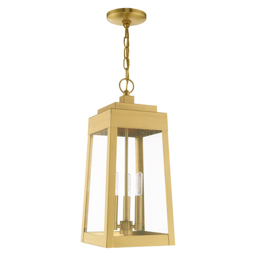 LIVEX LIGHTING 20857-12 3 Light Satin Brass Outdoor Pendant Lantern