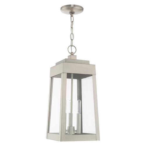 LIVEX LIGHTING 20857-91 3 Light Brushed Nickel Outdoor Pendant Lantern