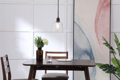 Living District LD6210BK Gabe 1 light Black and Clear seeded glass pendant