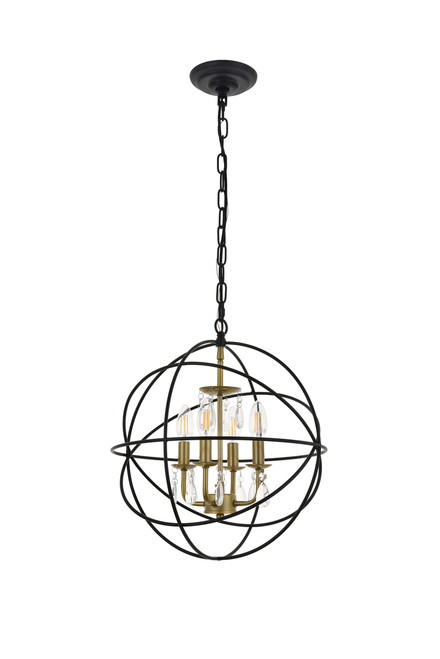 Living District LD5055D16BRB Wallace 4 light Matte Black and Brass Pendant