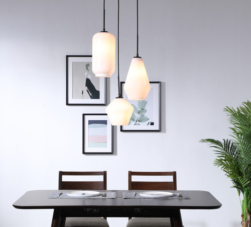 Living District LD2269BK Gene 3 light Black and Frosted white glass pendant