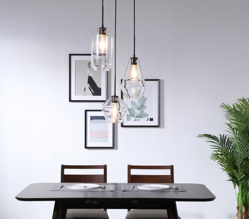 Living District LD2268BK Gene 3 light Black and Clear glass pendant