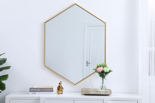 Elegant Decor MR4430BR Eternity Metal frame hexagon mirror 30 inch in Brass