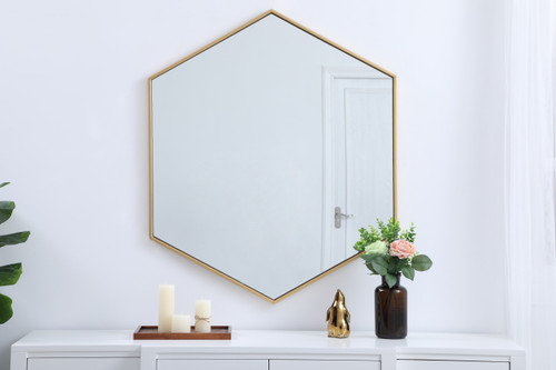 Elegant Decor MR4538BR Eternity Metal frame hexagon mirror 38 inch in Brass