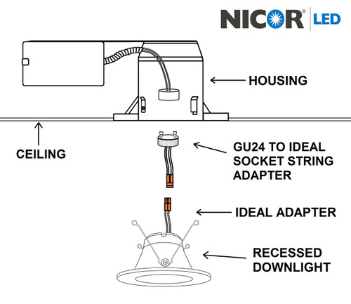 NICOR GU24-IDEAL-SKT-STR GU24 to Male IDEAL Socket String Adapter