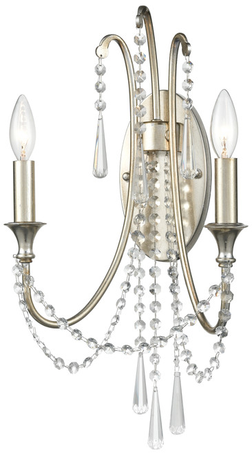 CRYSTORAMA ARC-1902-SA-CL-MWP Arcadia 2 Light Antique Silver Wall Mount