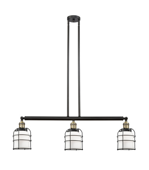 INNOVATIONS LIGHTING 213-BAB-G51-CE Small Bell Cage 3 Light Island Light, Black Antique Brass