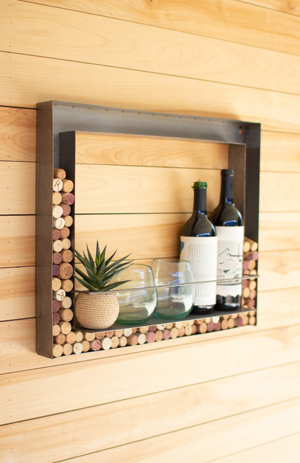 KALALOU CJS1144 WOOD AND WIRE WALL WINE CORK HOLDER