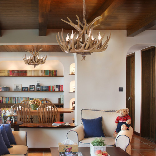 BETHEL INTERNATIONAL YA27C31BR 6-Light Antler Lighting,Natural Horn