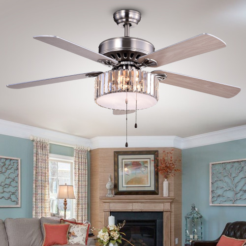 WAREHOUSE OF TIFFANY'S CFL-8174SN Kimale3-light 52 in. 3-Light Indoor Silver Finish Hand Pull Chain Ceiling Fan with Light Kit