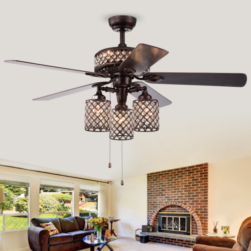 WAREHOUSE OF TIFFANY'S CFL-8347RB Pristil 52 in. 6-Light Indoor Bronze Finish Hand Pull Chain Ceiling Fan with Light Kit