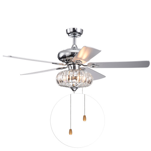 WAREHOUSE OF TIFFANY'S CFL-8350CH Kyana 52 in. 3-Light Indoor Chrome Finish Hand Pull Chain Ceiling Fan with Light Kit