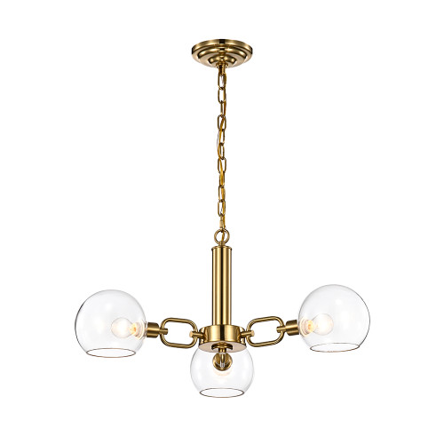 WAREHOUSE OF TIFFANY'S HM158/3 Andres 27 in. 3-Light Indoor Gold Finish Chandelier with Light Kit