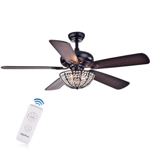 WAREHOUSE OF TIFFANY'S CFL-8167REMO/BL Hannele 52 in. 3-Light Indoor Black Finish Remote Controlled Ceiling Fan with Light Kit