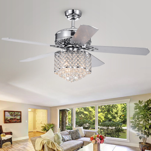 WAREHOUSE OF TIFFANY'S CFL-8316REMO/CH Deidor 52 in. 3-Light Indoor Chrome Finish Remote Controlled Ceiling Fan with Light Kit