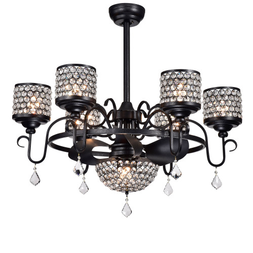 WAREHOUSE OF TIFFANY'S CFL-8364REMO/FB Torbay 35 in. 7-Light Indoor Black Finish Remote Controlled Fandelier with Light Kit