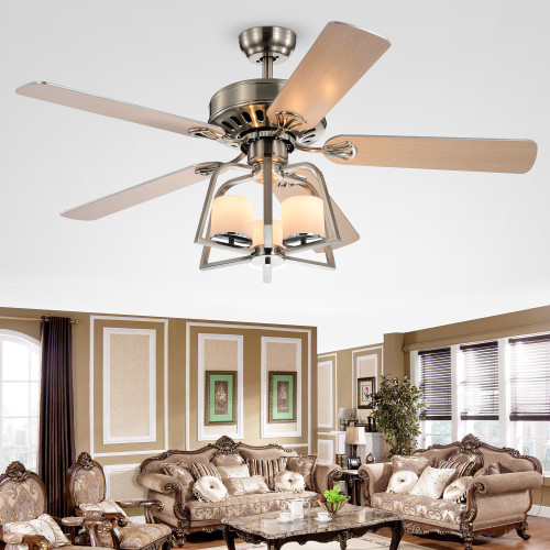 WAREHOUSE OF TIFFANY'S CFL-8427REMO/SN Edreyan 52 in. 2-Light Indoor Chrome Finish Remote Controlled Ceiling Fan with Light Kit