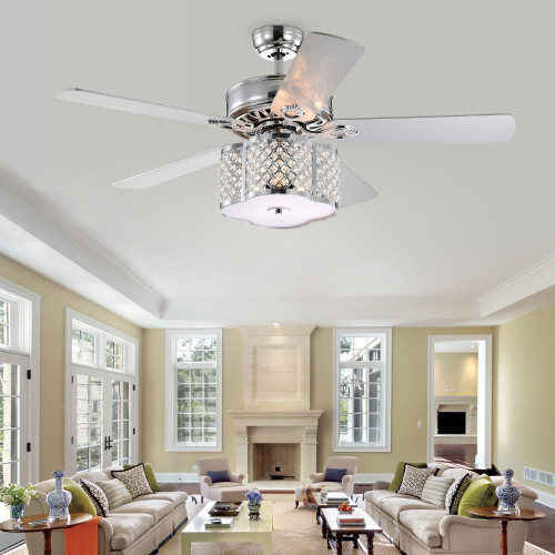 WAREHOUSE OF TIFFANY'S CFL-8443REMO/CH Cori 52 in. 3-Light Indoor Chrome Finish Remote Controlled Ceiling Fan with Light Kit