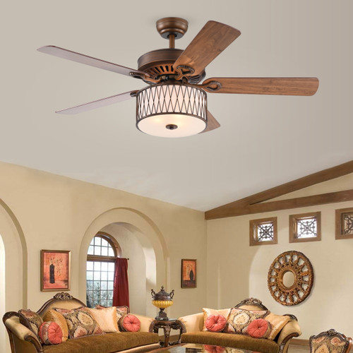 WAREHOUSE OF TIFFANY'S CFL-8454REMO/SB Jan 52 in. 3-Light Indoor Bronze Finish Remote Controlled Ceiling Fan with Light Kit