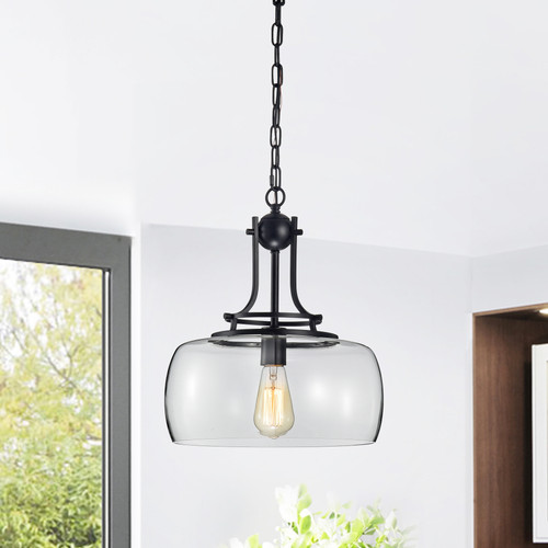 WAREHOUSE OF TIFFANY'S HM153/1 Karha 15.75 in. 1-Light Indoor Black Finish Pendant Lamp with Light Kit