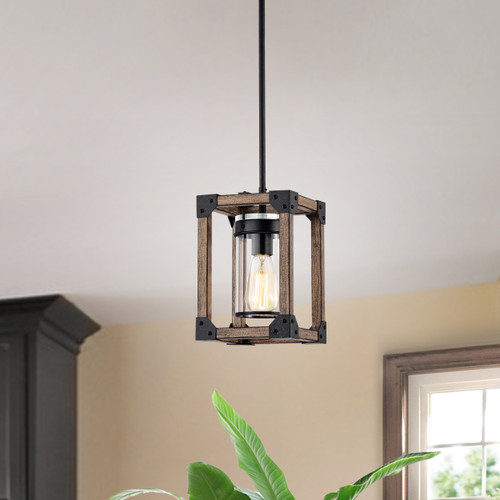 WAREHOUSE OF TIFFANY'S HM217A/1FWG Kobe 7.4 in. 1-Light Indoor Black Finish Pendant Light with Light Kit