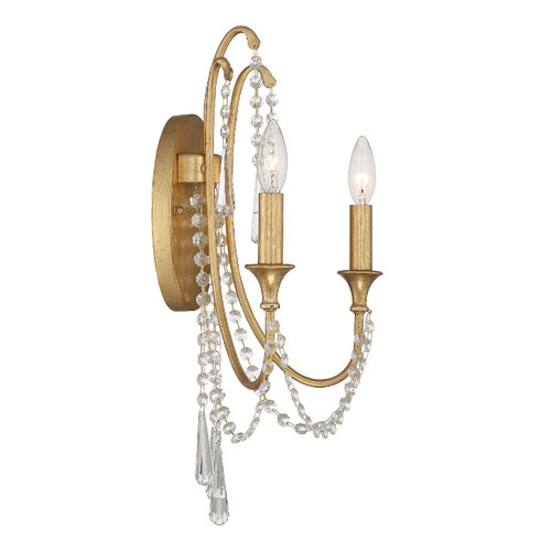 CRYSTORAMA ARC-1902-GA-CL-MWP Arcadia 2 Light Antique Gold Wall Mount