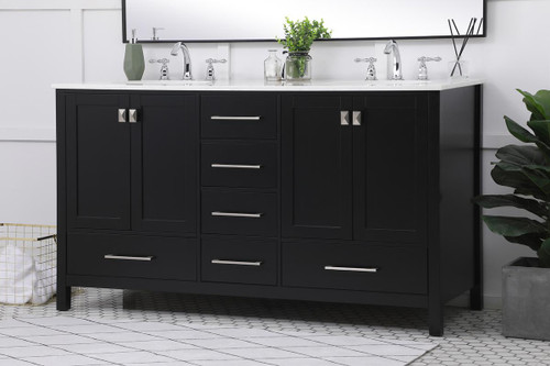 ELEGANT DECOR VF18860DBK 60 inch Double Bathroom Vanity in Black ELEGANT DECOR VF18860DBK 60 inch Double Bathroom Vanity in Black