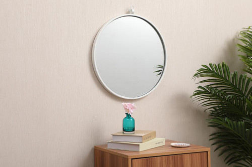 Elegant Decor MR4718WH Metal frame round mirror with decorative hook 18 inch in White