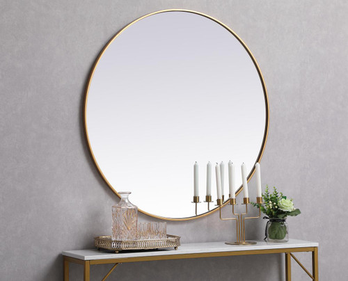 Elegant Decor MR4839BR Metal frame round mirror 39 inch in Brass