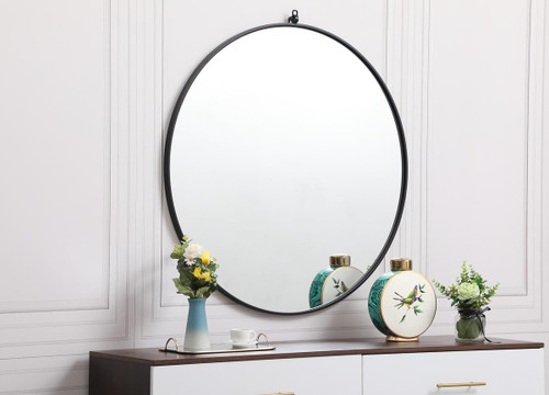 Elegant Decor MR4739BK Metal frame round mirror with decorative hook 39 inch in Black