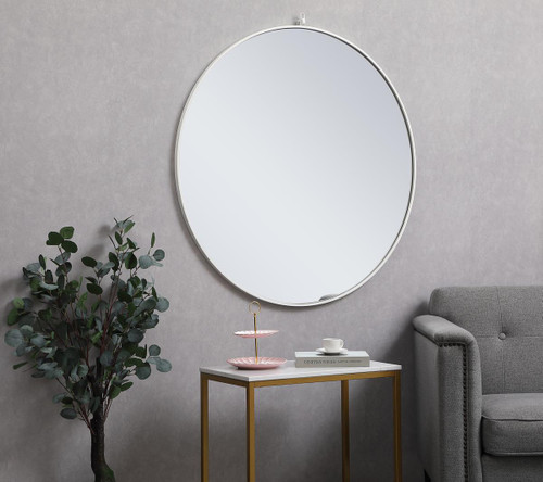 Elegant Decor MR4064WH Metal frame round mirror with decorative hook 42 inch in White