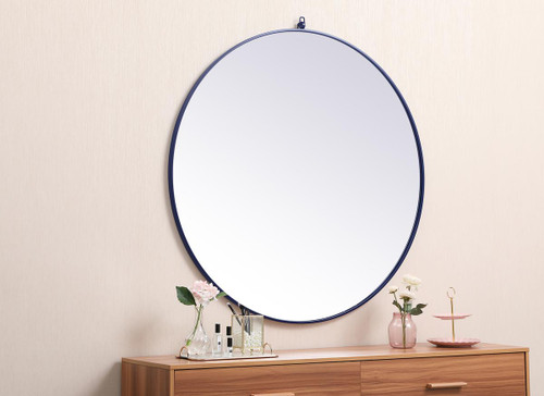 Elegant Decor MR4745BL Metal frame round mirror with decorative hook 45 inch in Blue