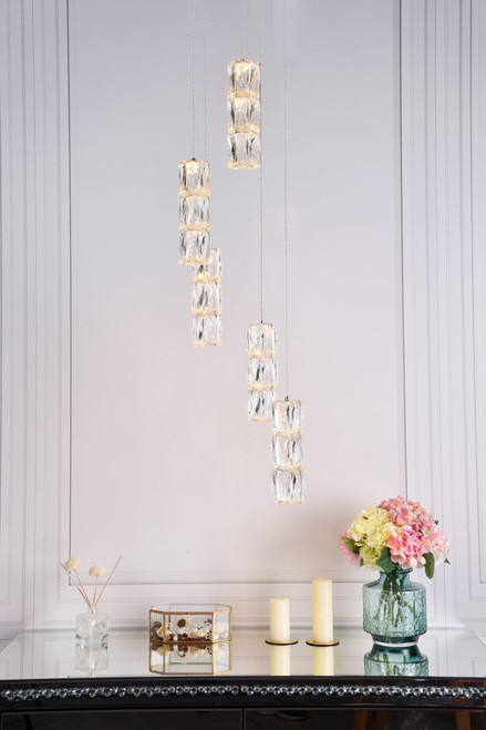 Elegant Lighting 3500D5RC Polaris LED light Chrome Pendant Clear Crystal