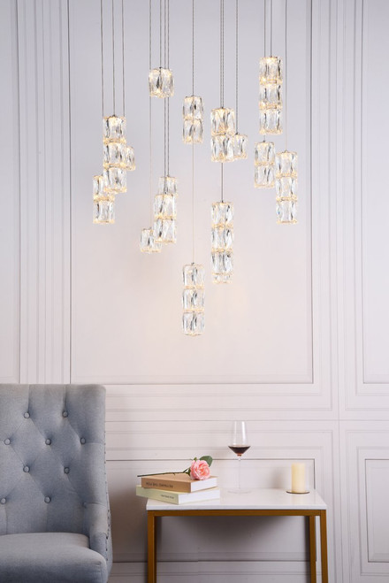 Elegant Lighting 3500D28C Polaris LED light Chrome Pendant Clear Crystal