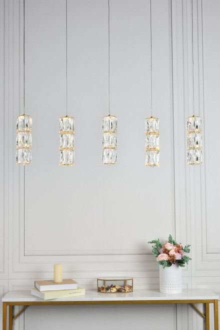 Elegant Lighting 3500D5G Polaris LED light gold Pendant Clear Royal Cut Crystal