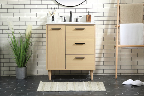 Elegant Décor VF47030MMP-BS 30 inch bathroom vanity in Maple with backsplash