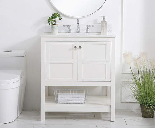 Elegant Decor VF16430WH-BS 30 inch Single Bathroom Vanity in White with Backsplash