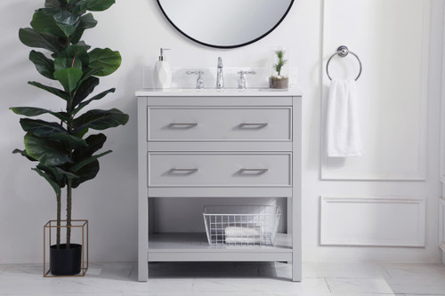 Elegant Decor VF19030GR-BS 30 inch Single Bathroom Vanity in Grey with Backsplash