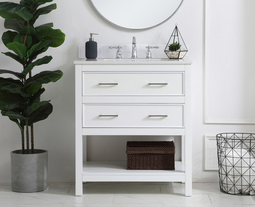 Elegant Decor VF19030WH-BS 30 inch Single Bathroom Vanity in White with Backsplash