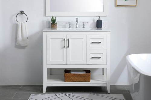 Elegant Decor VF16036WH-BS 36 inch Single Bathroom Vanity in White with Backsplash