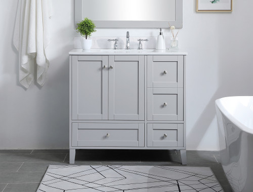 Elegant Decor VF18036GR-BS 36 inch Single Bathroom Vanity in Grey with Backsplash