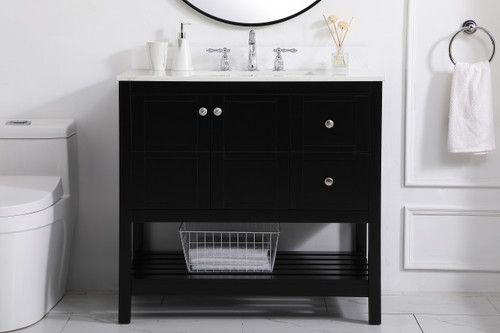 Elegant Decor VF16436BK-BS 36 inch Single Bathroom Vanity in Black with Backsplash