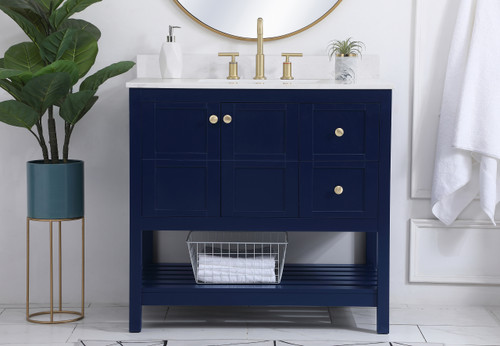 Elegant Decor VF16436BL-BS 36 inch Single Bathroom Vanity in Blue with Backsplash