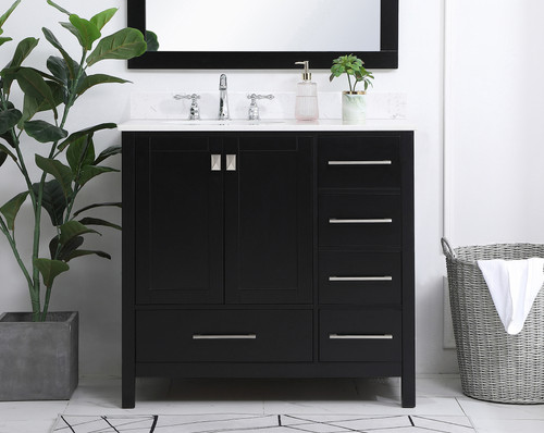 Elegant Decor VF18836BK-BS 36 inch Single Bathroom Vanity in Black with Backsplash