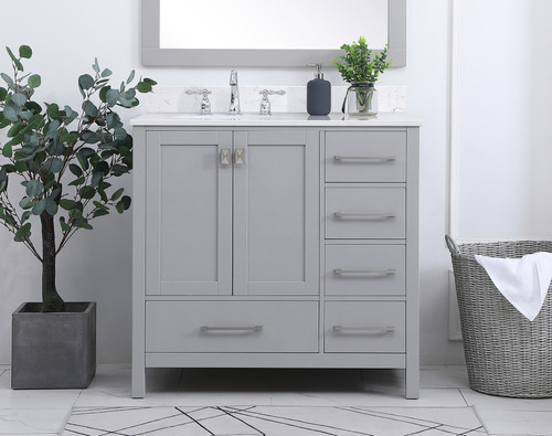 Elegant Decor VF18836GR-BS 36 inch Single Bathroom Vanity in Gray with Backsplash