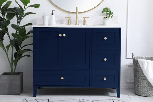 Elegant Decor VF18042BL-BS 42 inch Single Bathroom Vanity in Blue with Backsplash
