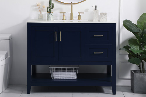 Elegant Decor VF16042BL-BS 42 inch Single Bathroom Vanity in Blue with Backsplash