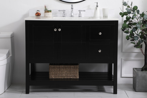 Elegant Decor VF16442BK-BS 42 inch Single Bathroom Vanity in Black with Backsplash